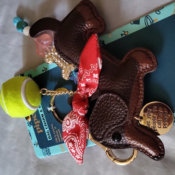 Piper K Dachshund Dog Keychain with Red Bandana, Ball, Bone Brand New On Card HL - Picture 1 of 4